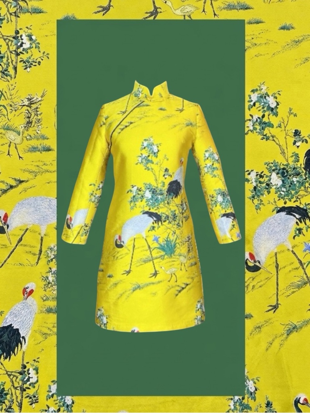 Eclectic Grandpa Retro Mod Cheongsam Qipao Crane Mandarin Collar Mini Dress M